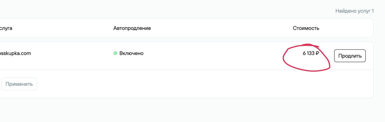Изображение цены в личном кабинете nic.ru