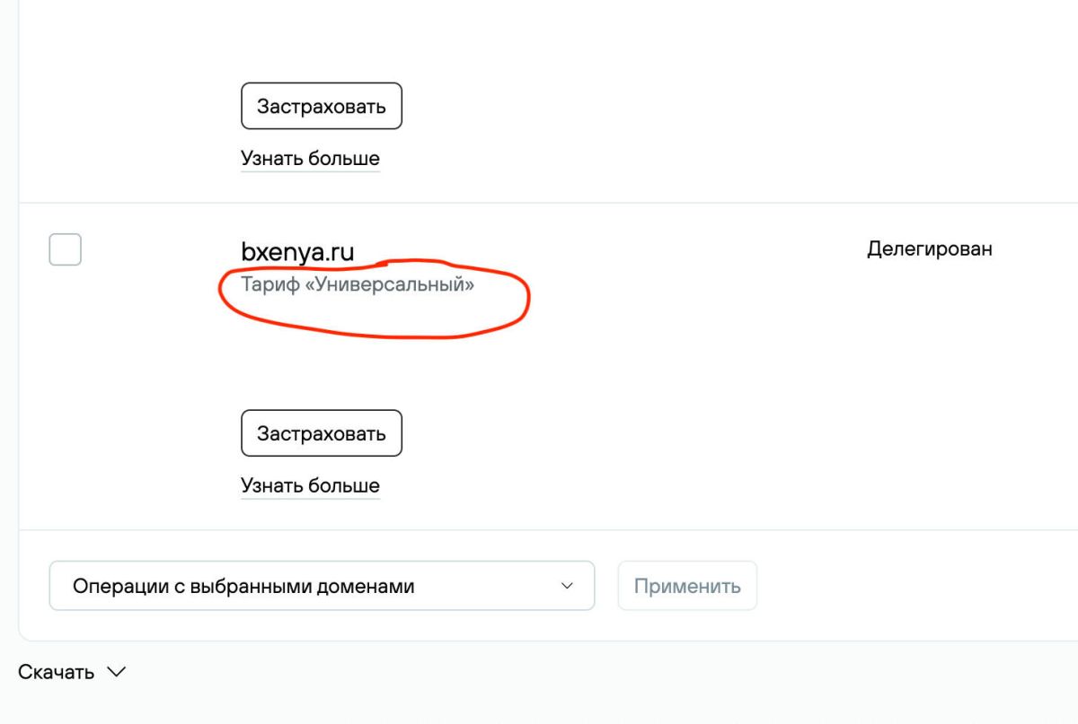 Изображение цены в личном кабинете nic.ru
